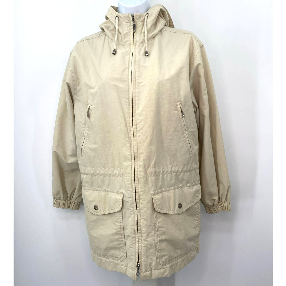 Eddie Bauer Rain Jacket Short Coat Hooded XS Lined Full Zip Tied Waist Pockets